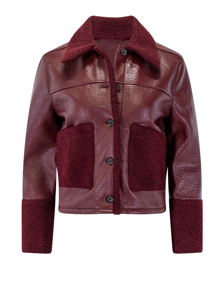 dria jacket in maroon shearling