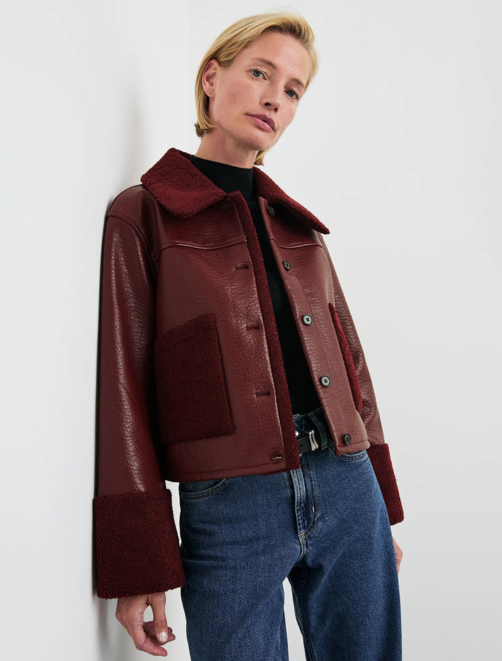 dria jacket in maroon shearling