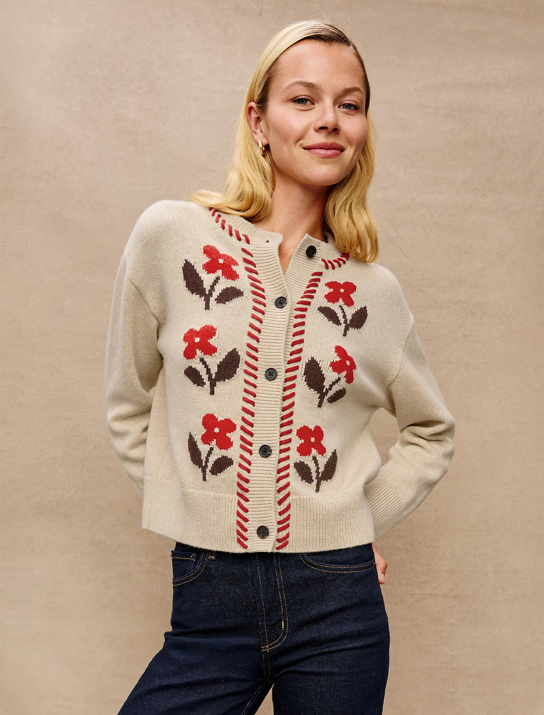 mavie cardigan in carmine floral