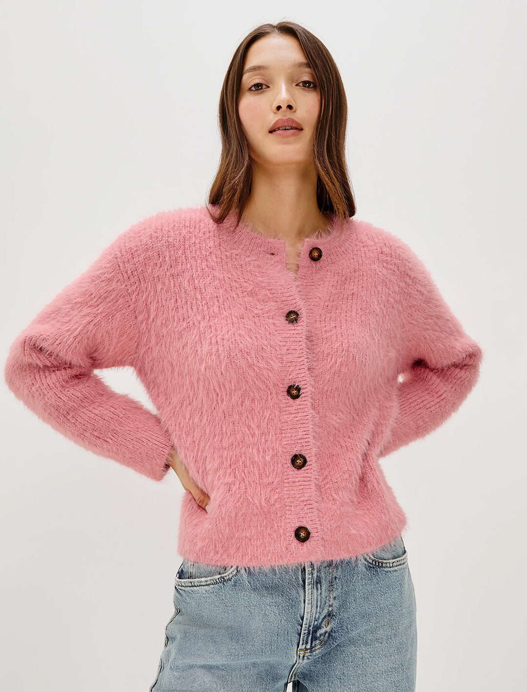 melo cardigan in heather pink