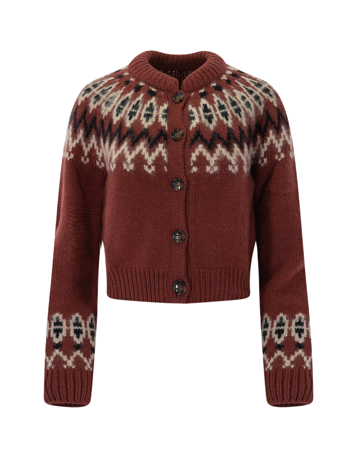 clarke cardigan in burgundy fair isle