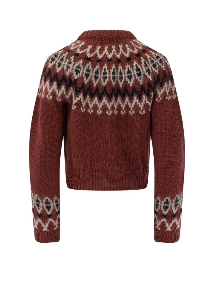 clarke cardigan in burgundy fair isle