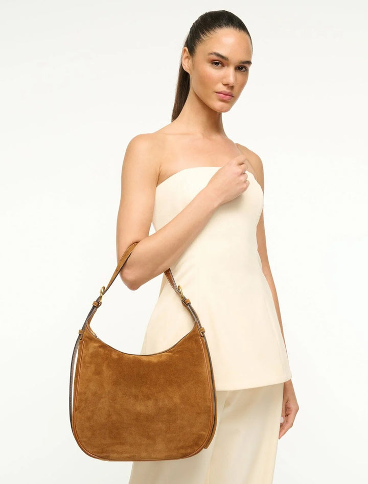 pine hobo in tan suede