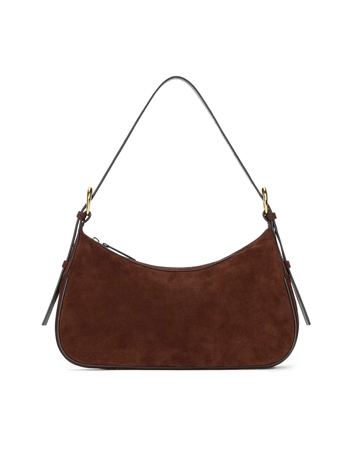 pine shoulder bag in mahogany suede
