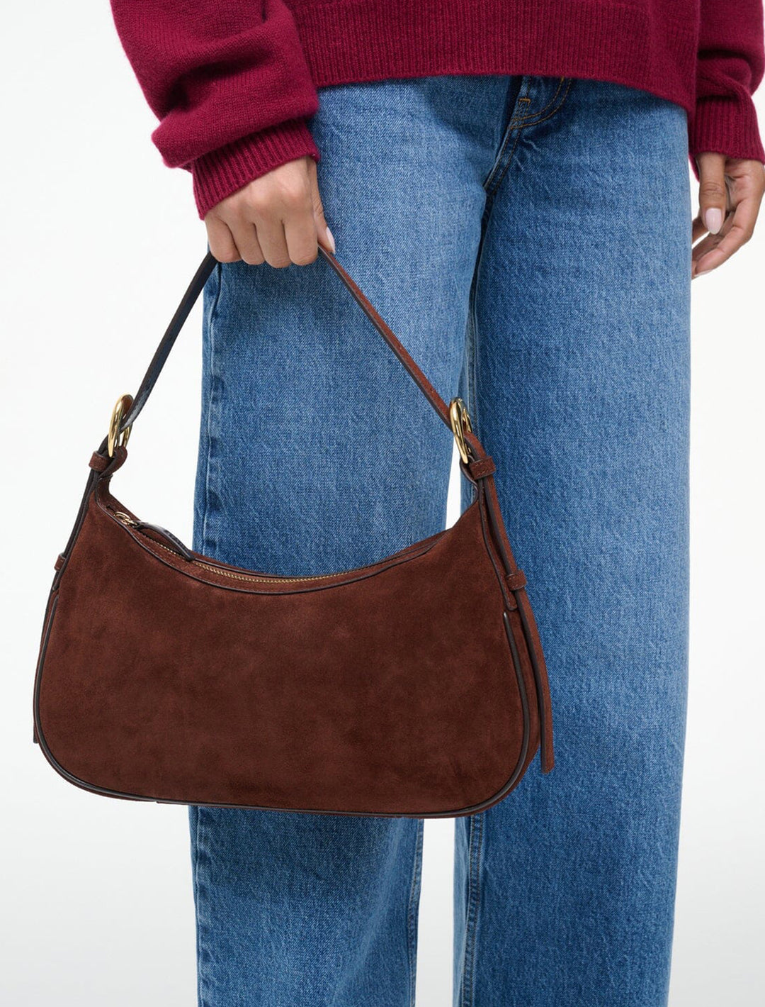 pine shoulder bag in mahogany suede