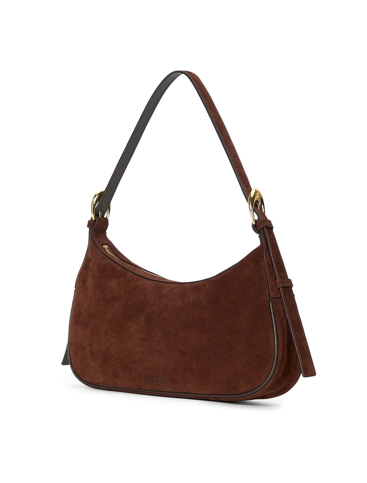 pine shoulder bag in mahogany suede