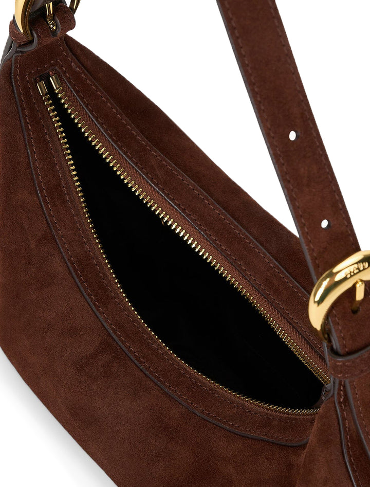 pine shoulder bag in mahogany suede
