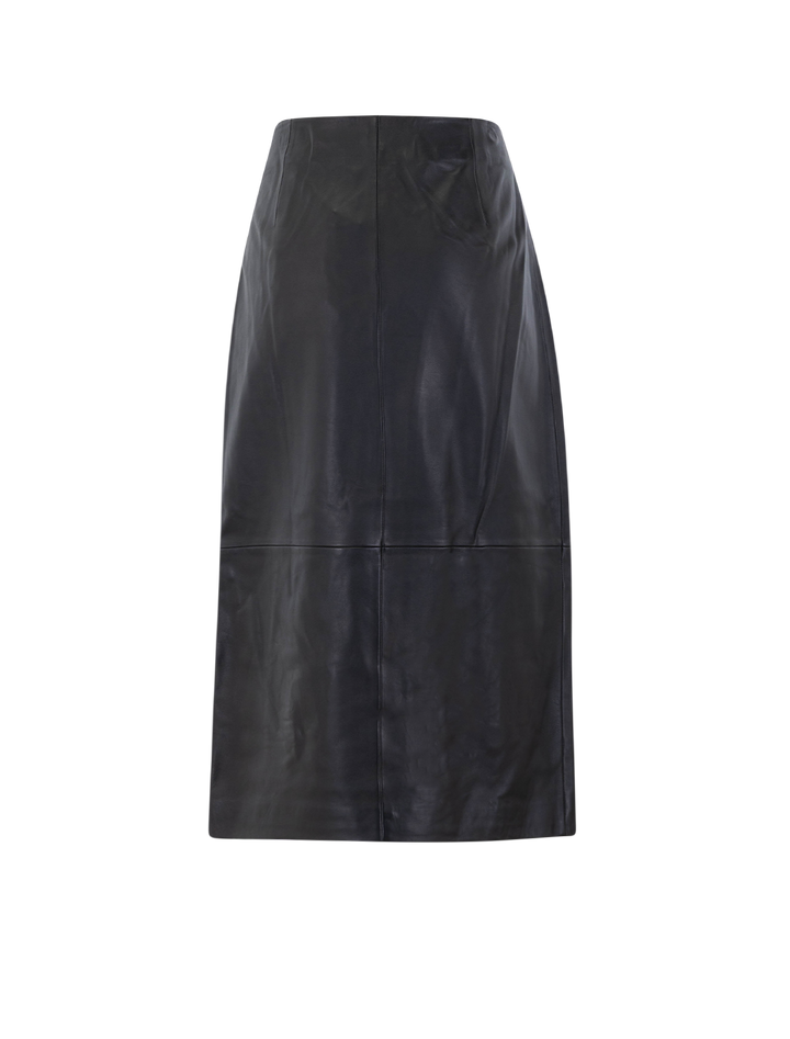 roman leather wrap skirt in black