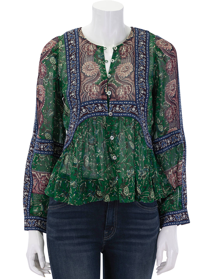 melba print long sleeve top in green