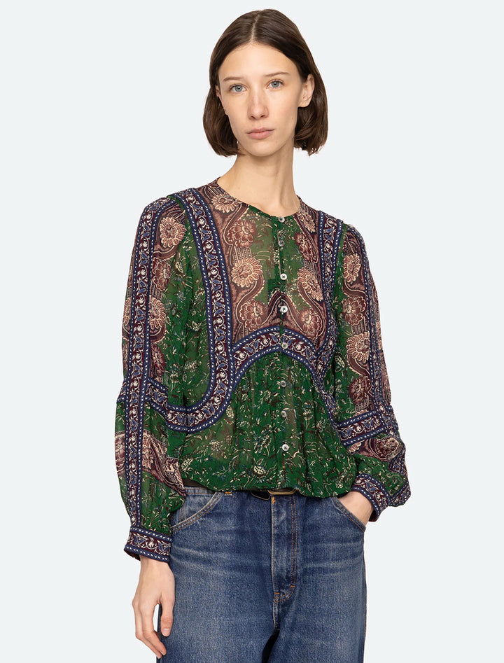 melba print long sleeve top in green
