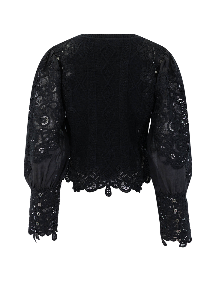 vania lace combo sweater in black