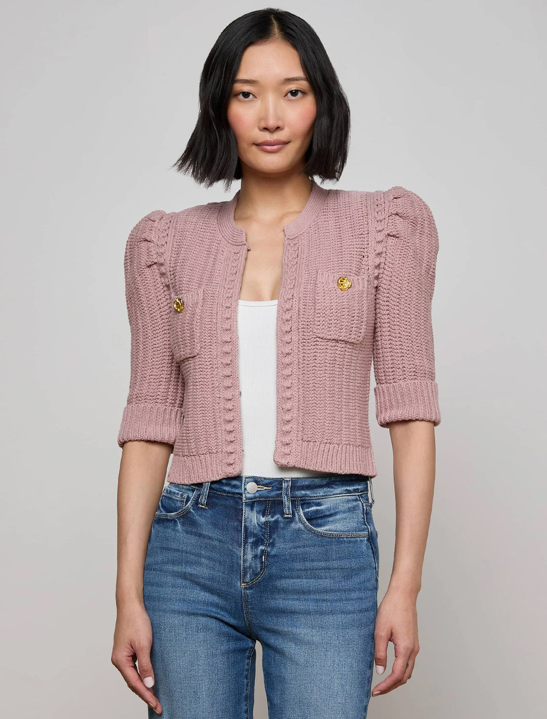 delilah crop cardi in mauve