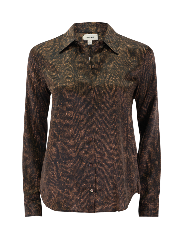 tyler blouse in brown herringbone print