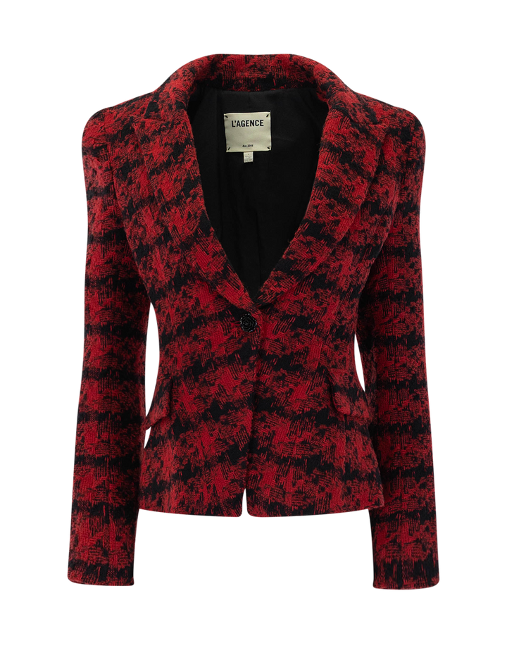 kaisley blazer in red and black houndstooth