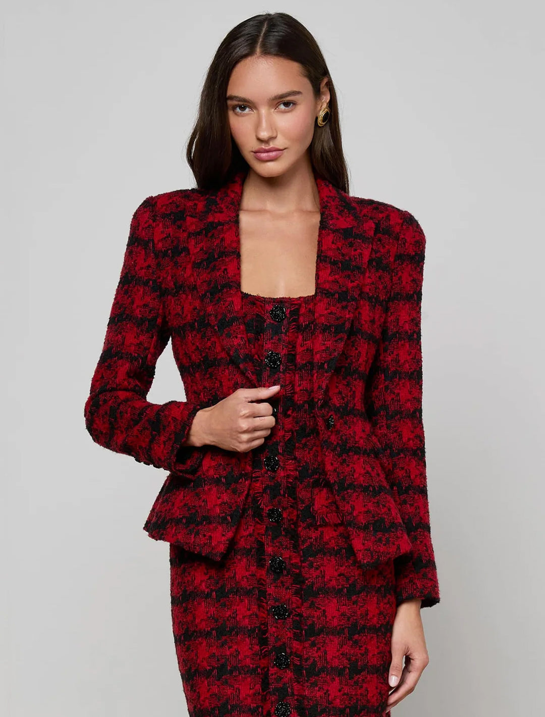kaisley blazer in red and black houndstooth