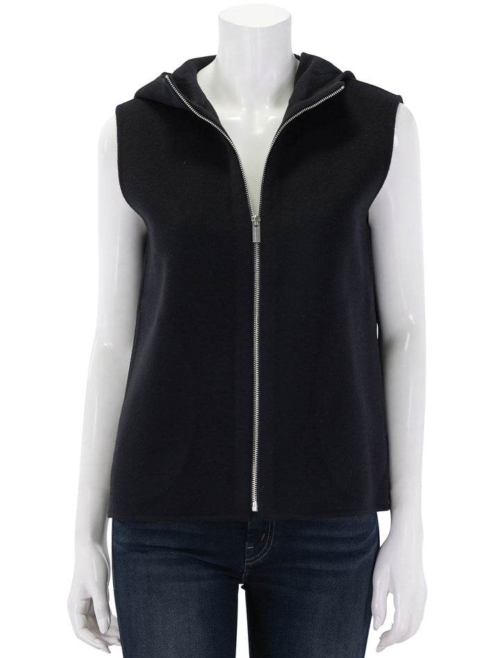 high collar zip vest in black