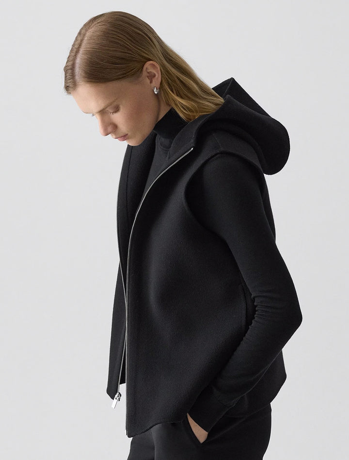 high collar zip vest in black