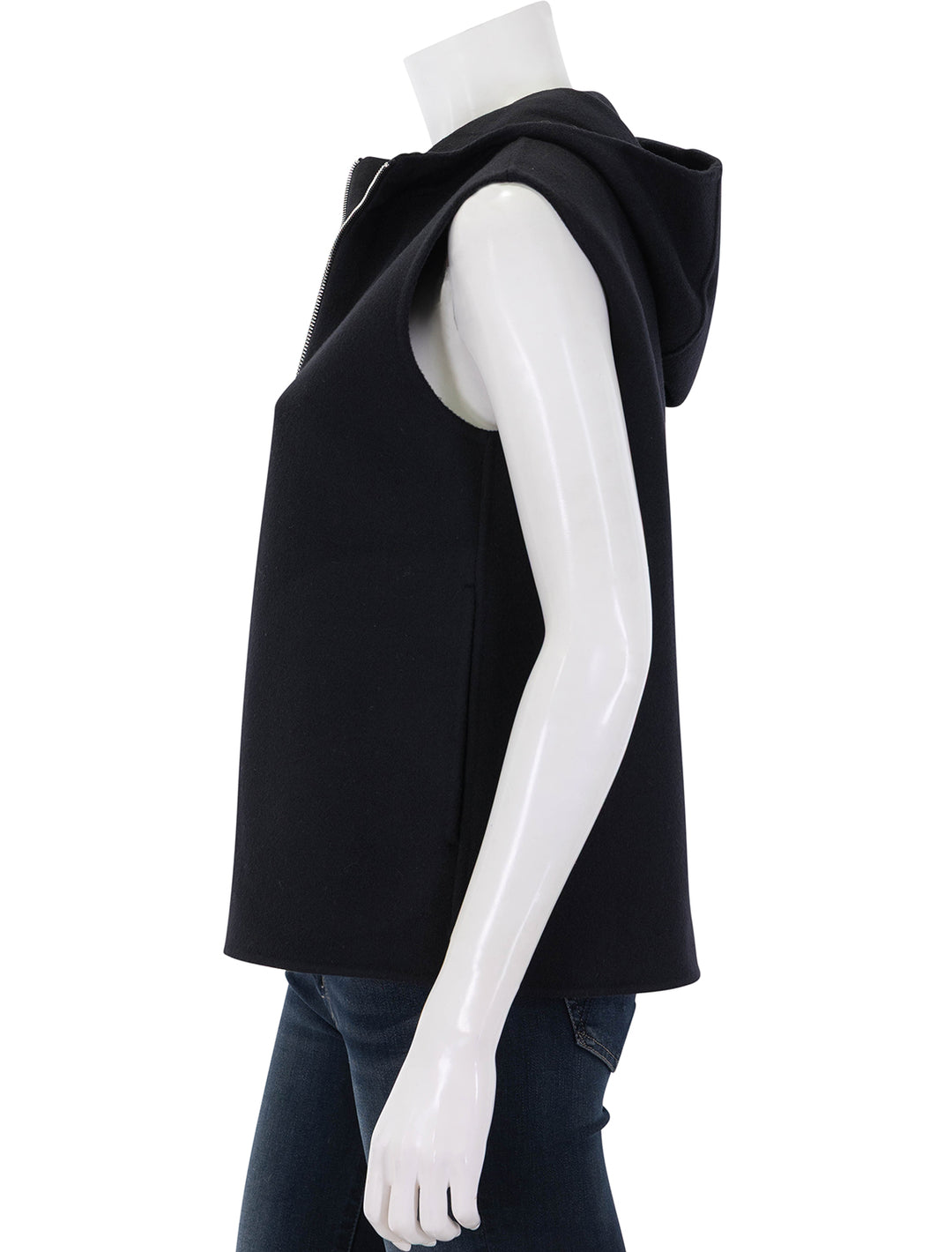 high collar zip vest in black