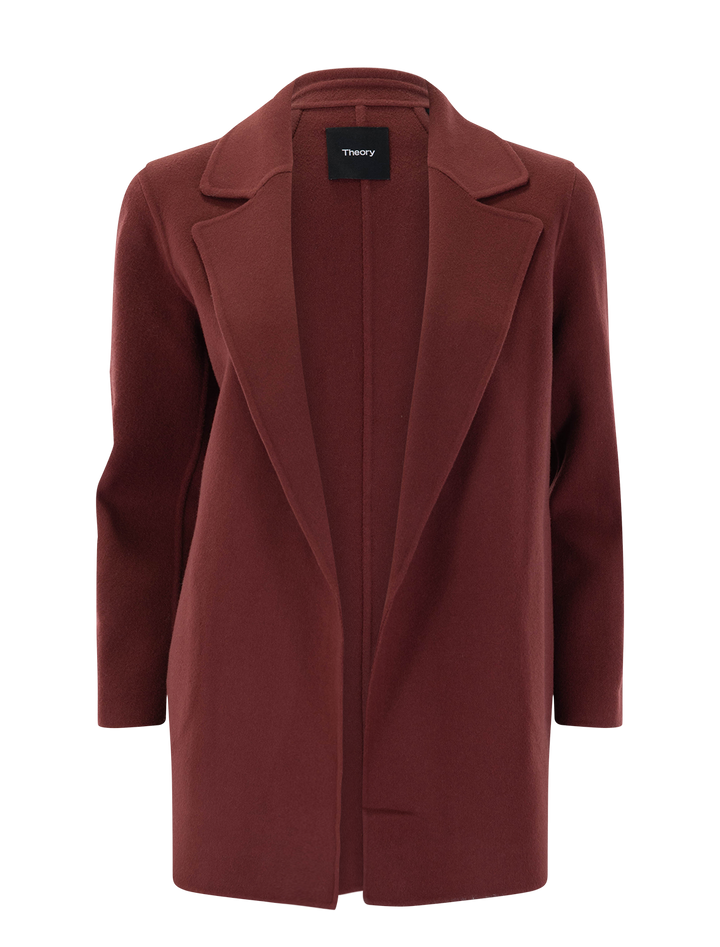 clairene double face wool coat in oxblood red
