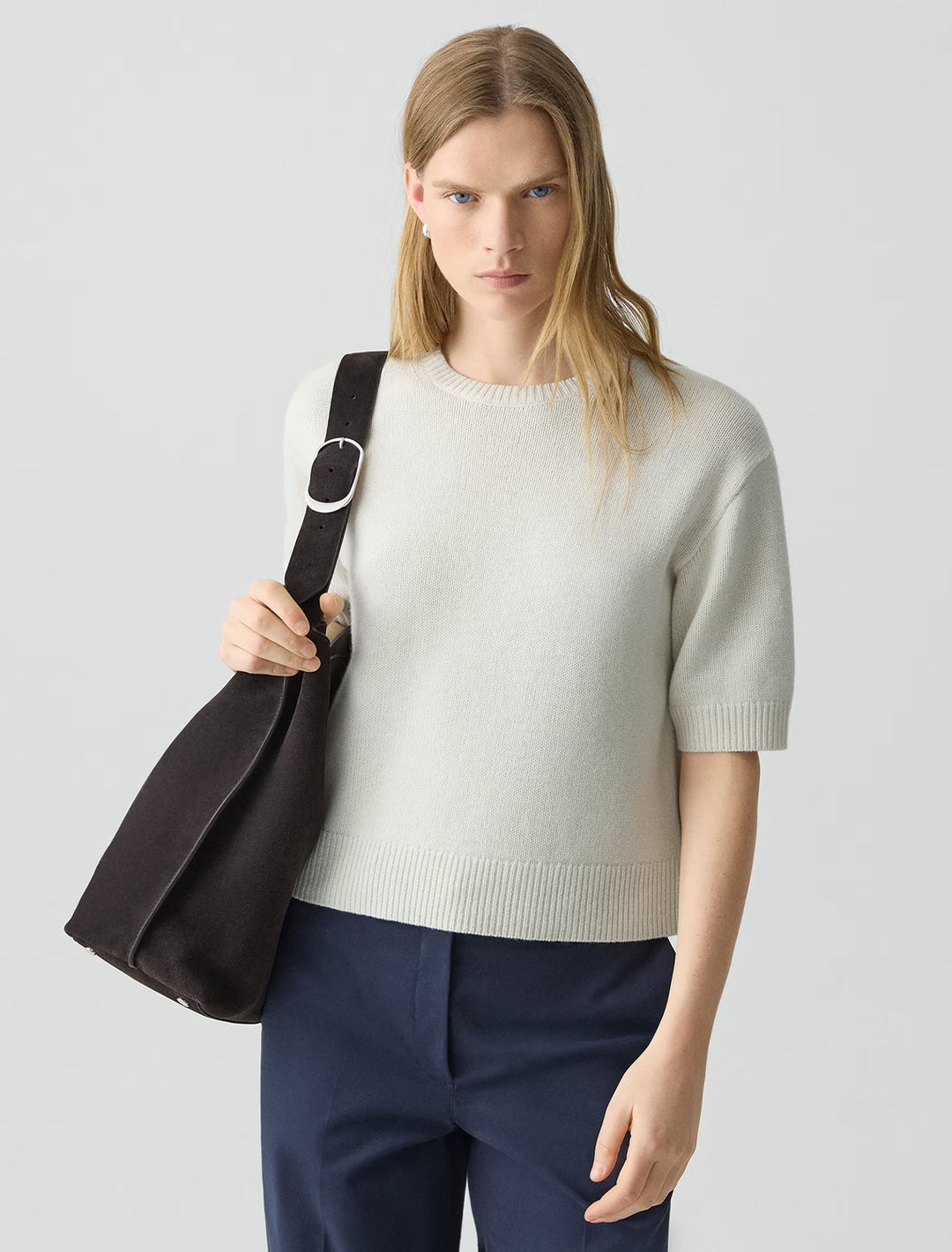 crop cashmere tee in ivory