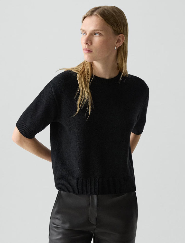 crop cashmere tee in black