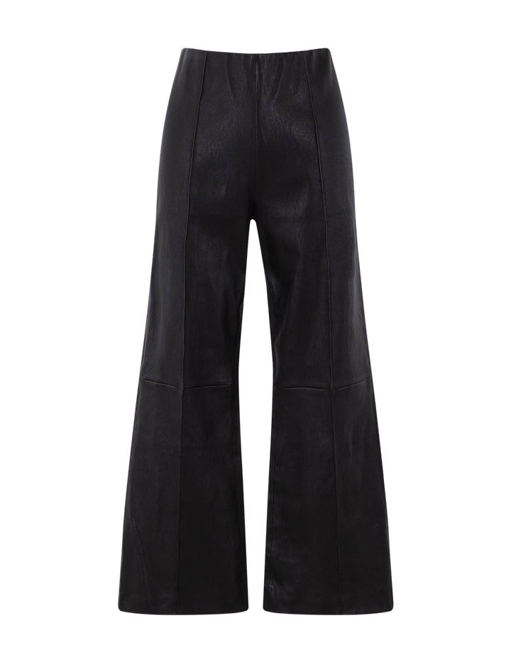 irina leather kick flare pant in black