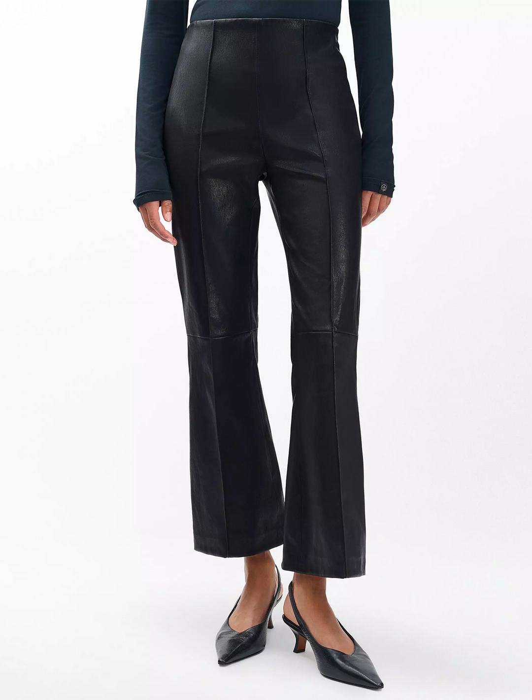 irina leather kick flare pant in black
