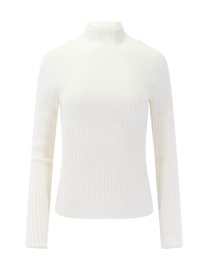 traveling rib cashmere turtleneck sweater in ivory