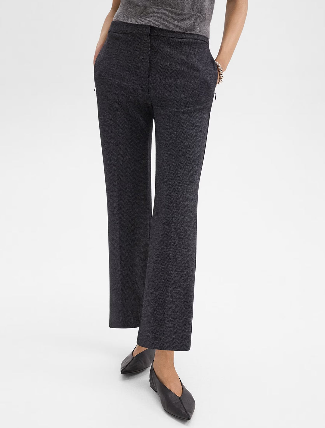 kick pant herringbone charcoal melange