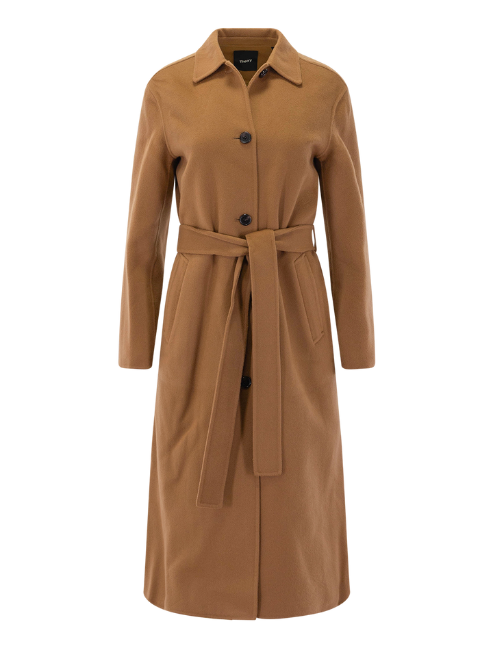long double face wool coat in wood