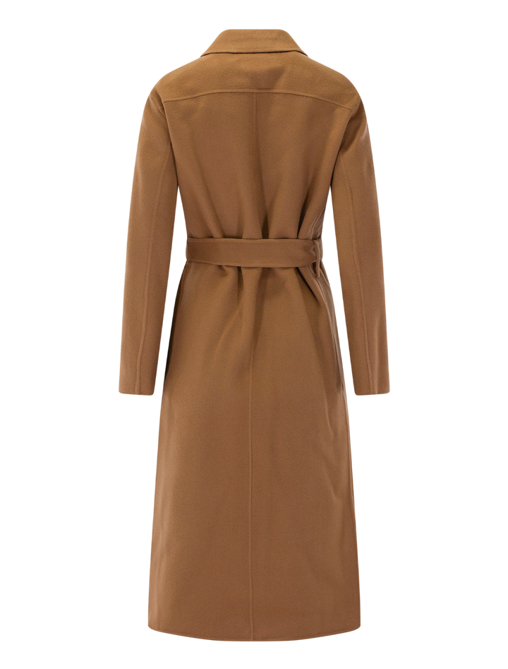 long double face wool coat in wood