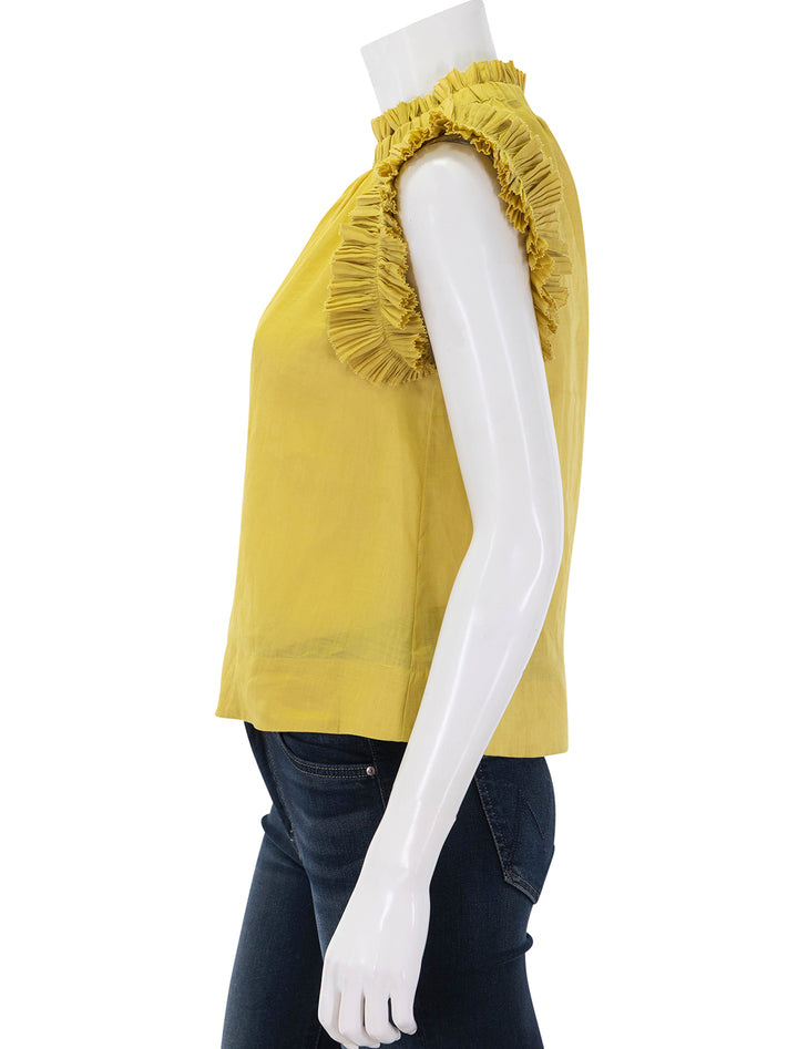 anise solid flutter sleeve top in chartreuse