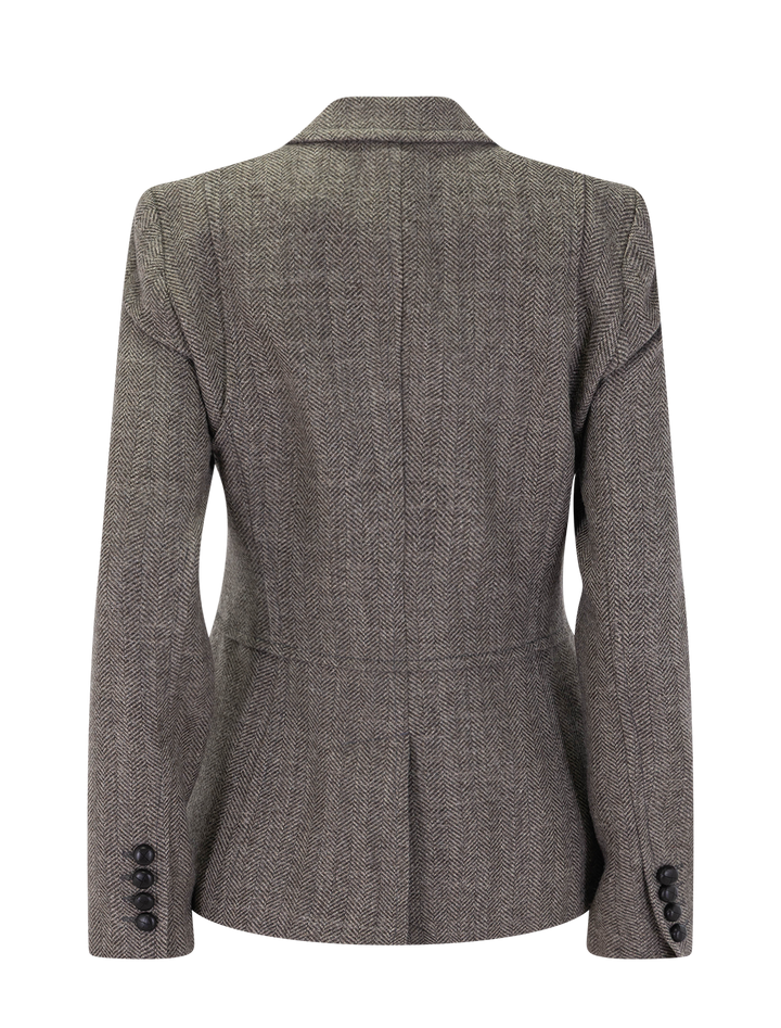 three button blazer in mushroom herringbone