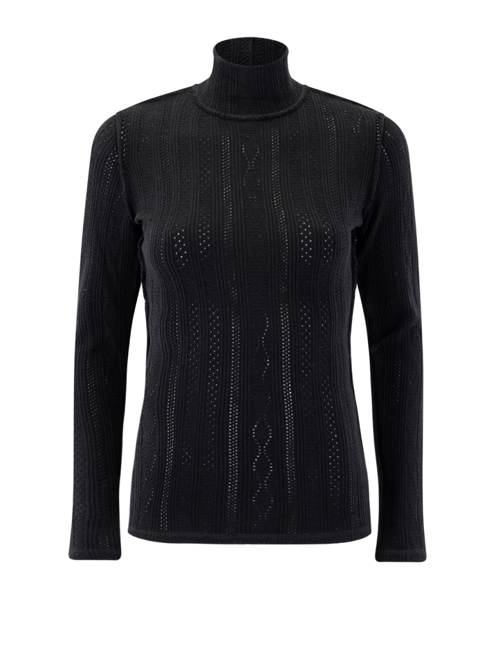 pointelle knit turtleneck in black