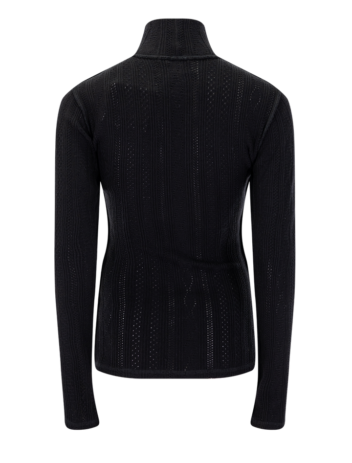 pointelle knit turtleneck in black