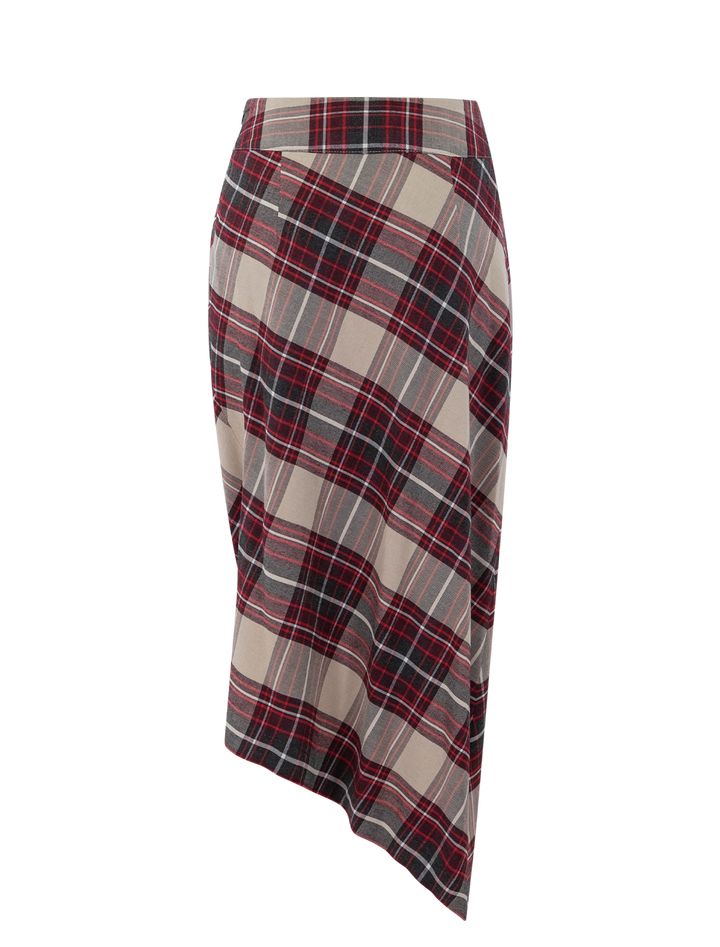 asymmetrical skirt in garnet plaid