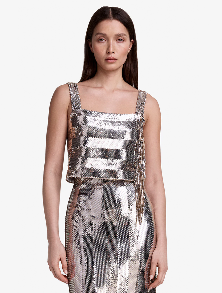 champagne sequin fringe top