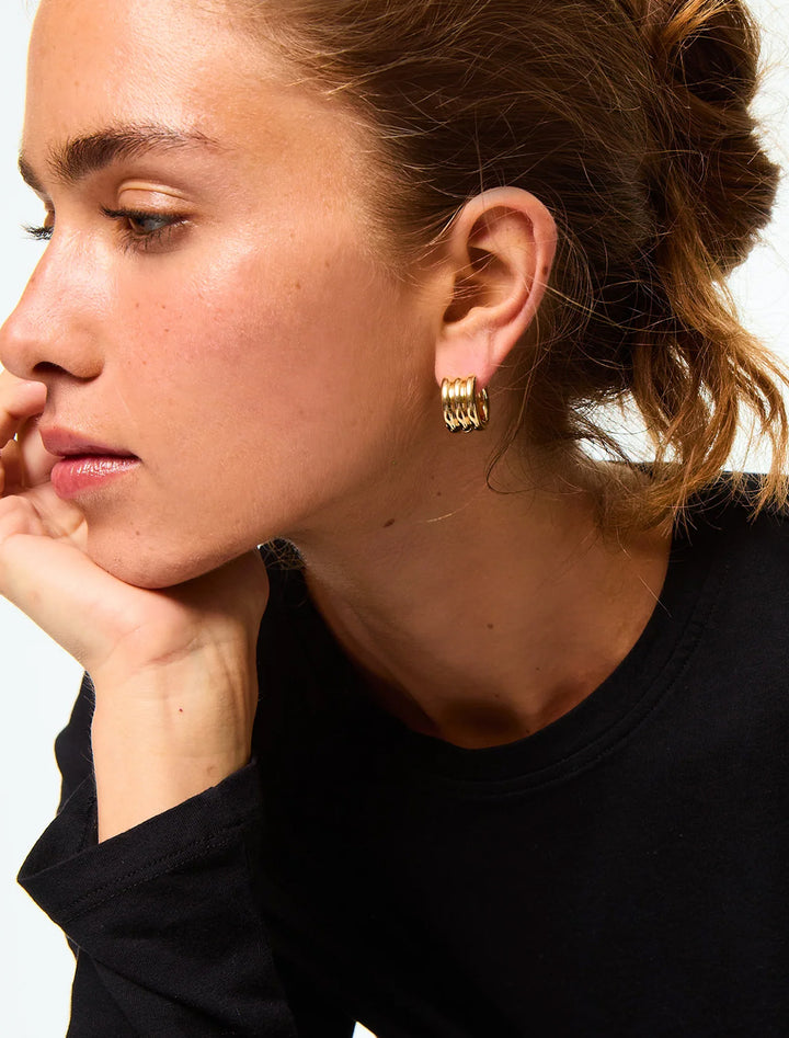 triple tube earring in gold