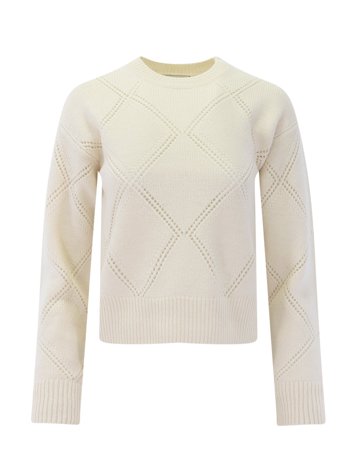 textured argyle sweater in cream