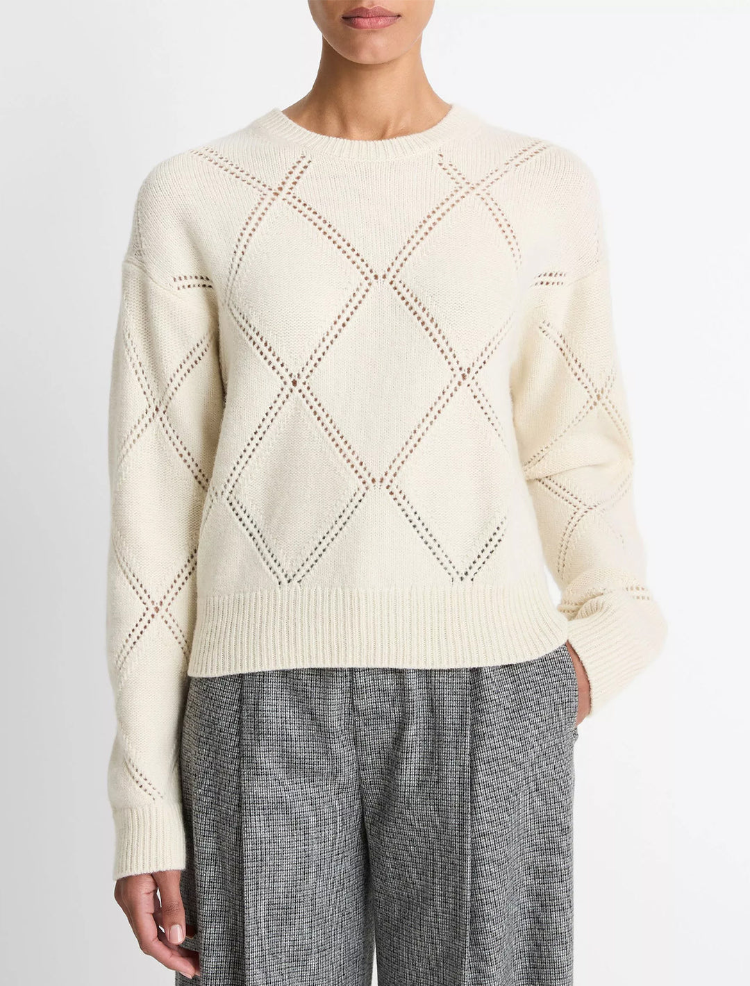 textured argyle sweater in cream