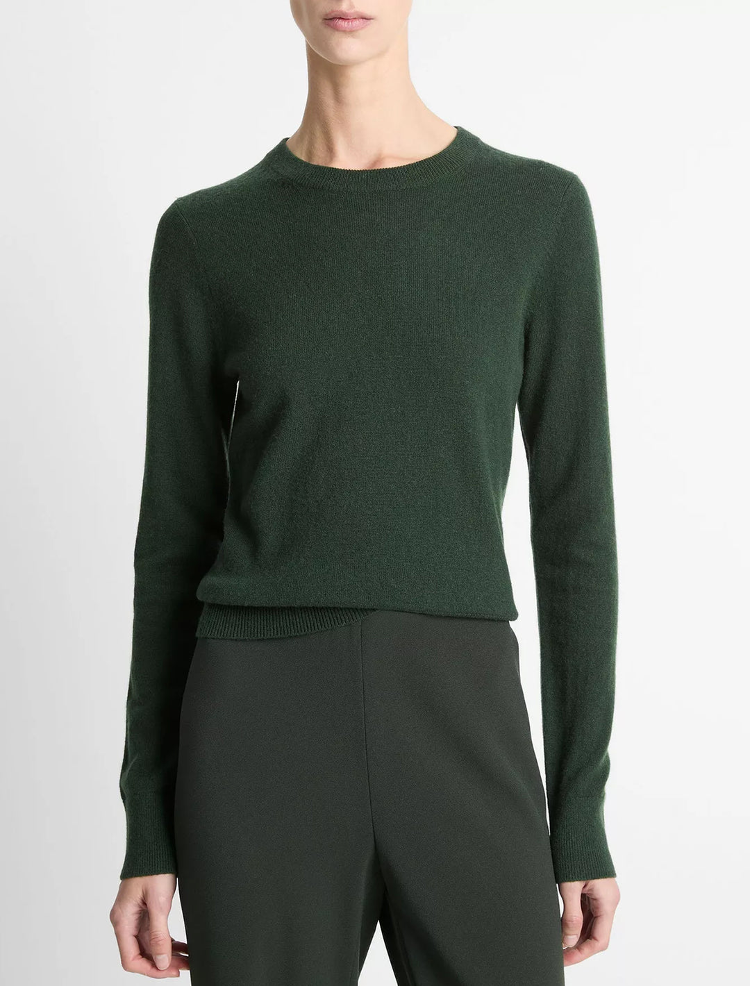 classic cashmere crew in forest