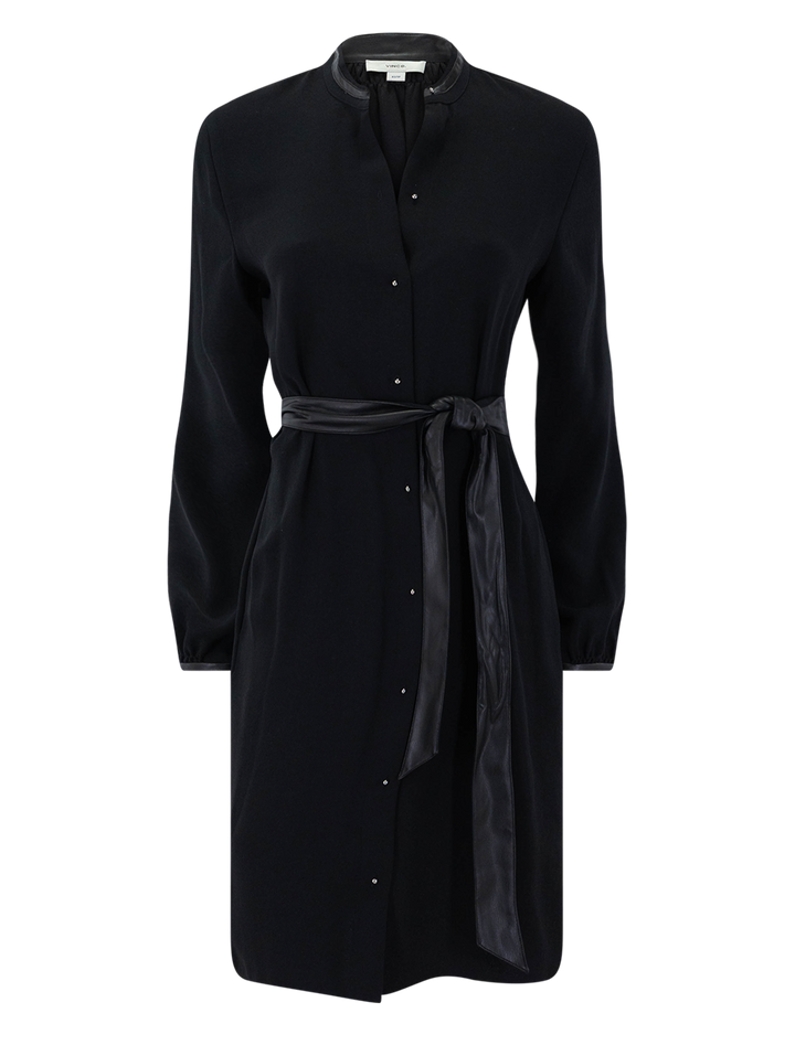 long sleeve shirt dress with vegan leather trim