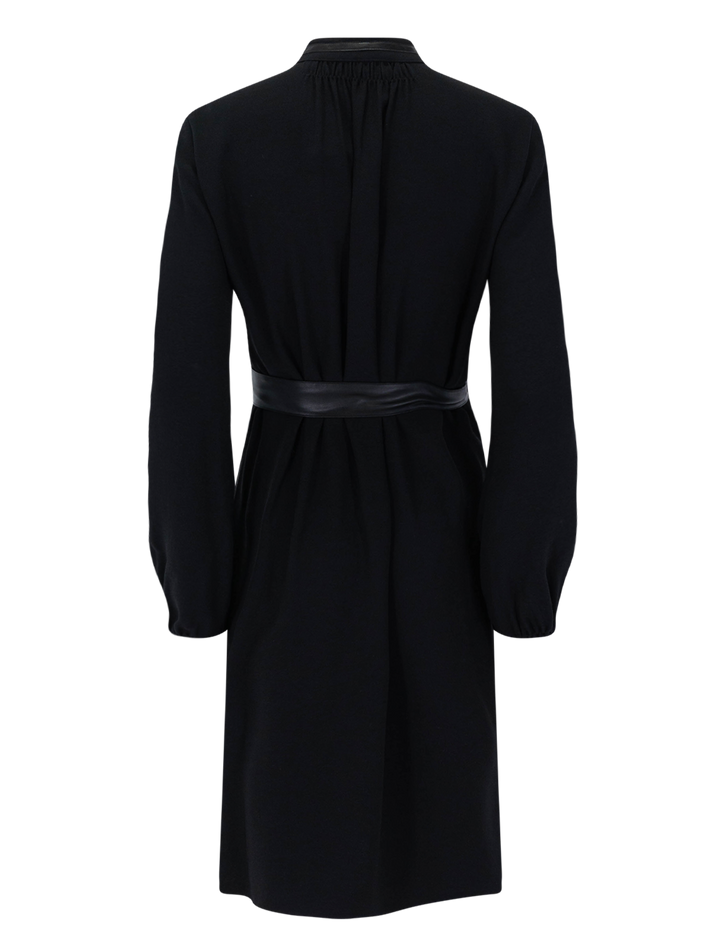 long sleeve shirt dress with vegan leather trim