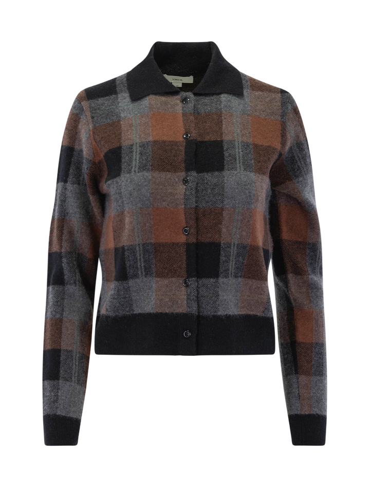 check plaid polo cardigan