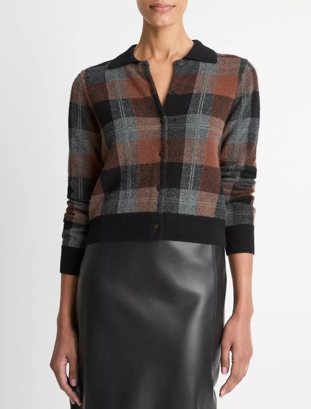 check plaid polo cardigan