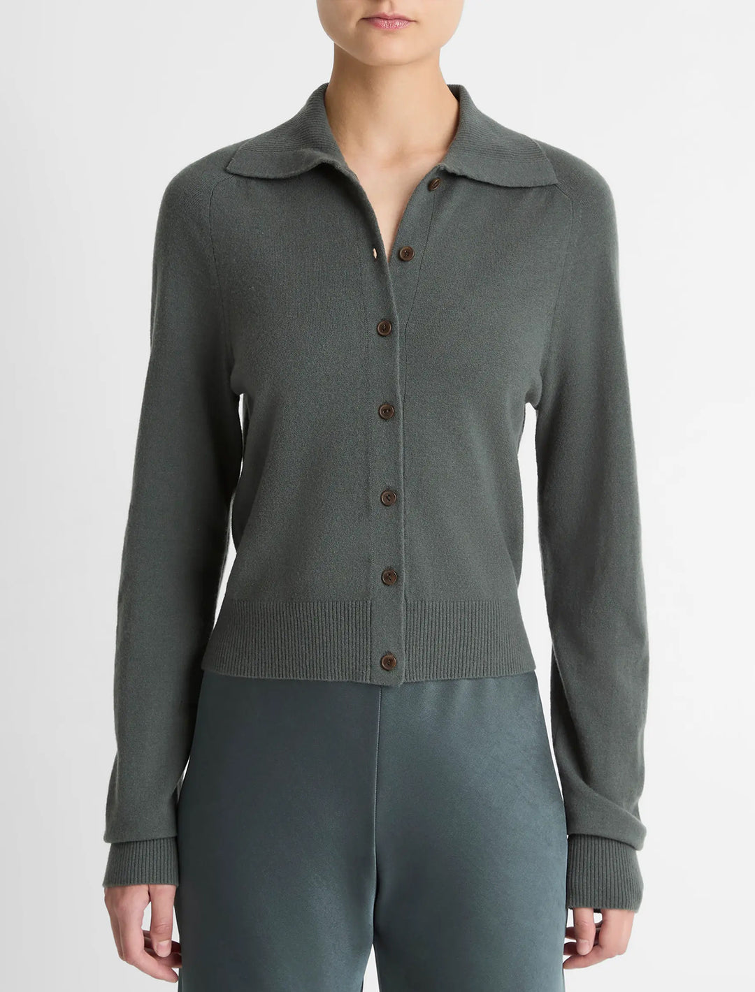 button up polo cardigan in malachite