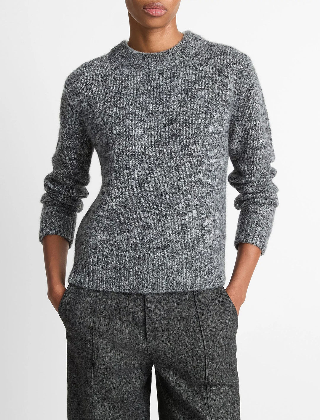 marled crew neck sweater in medium heather grey