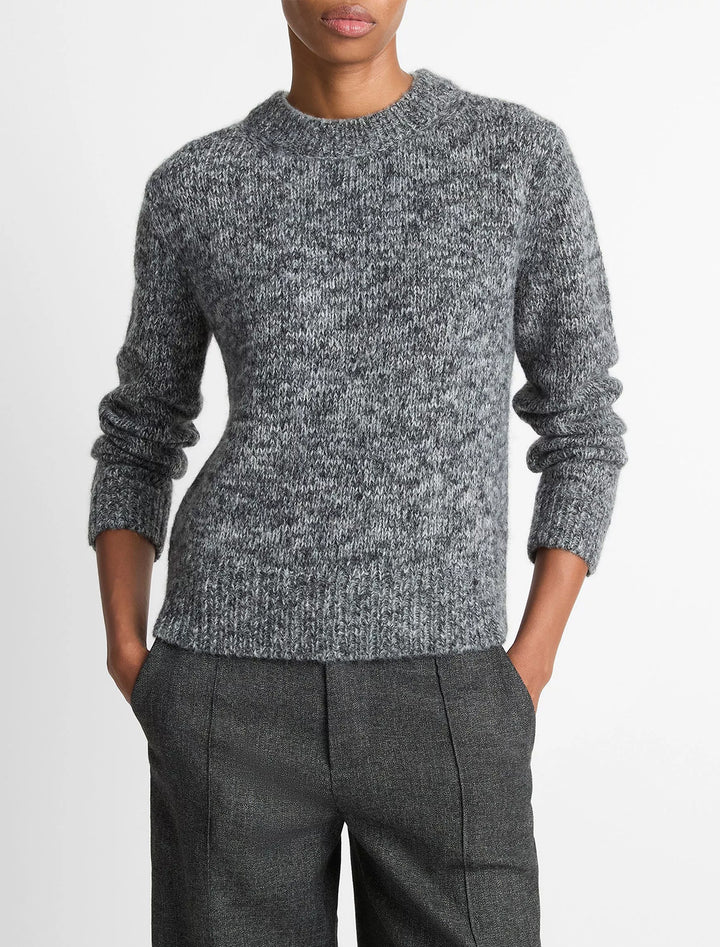 marled crew neck sweater in medium heather grey