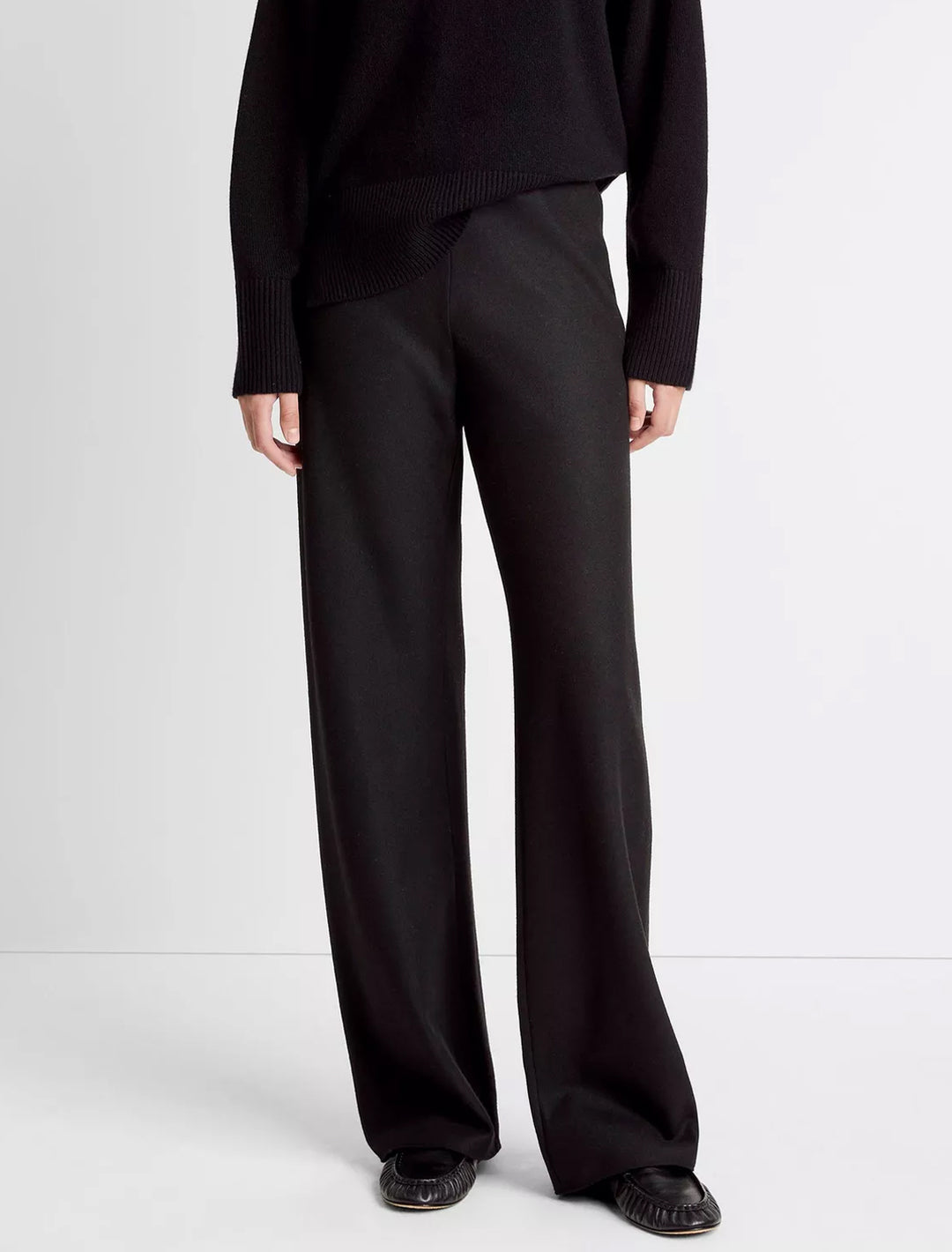 high waist wool blend bias pant in black