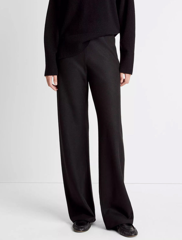 high waist wool blend bias pant in black